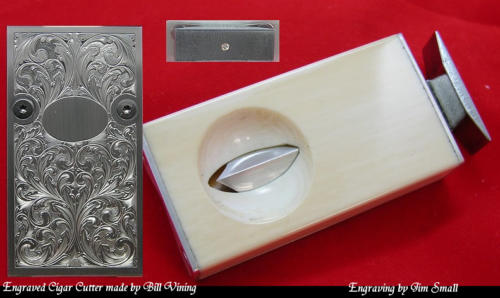 Sterling Silver and Ivory Cigar Cutter engraved by Jim Small